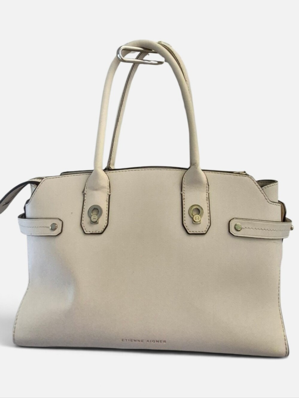 "Etienne Aigner Cream White Leather Top Handle Satchel Handbag